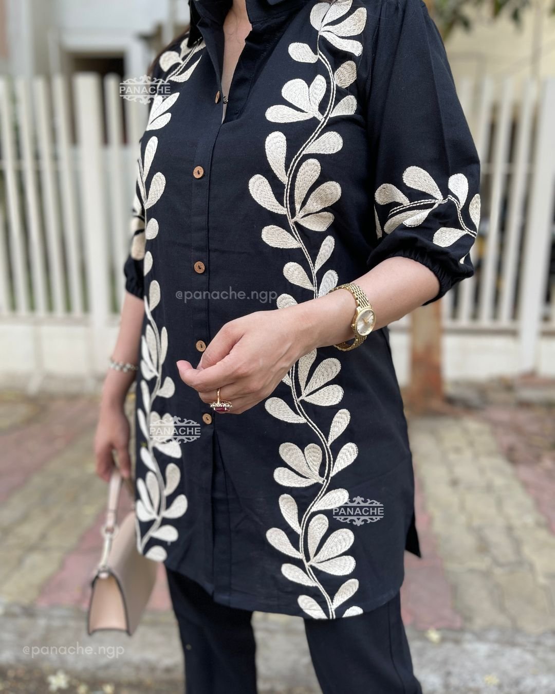 Black Embroidered Cotton Co-Ord Kurta Set